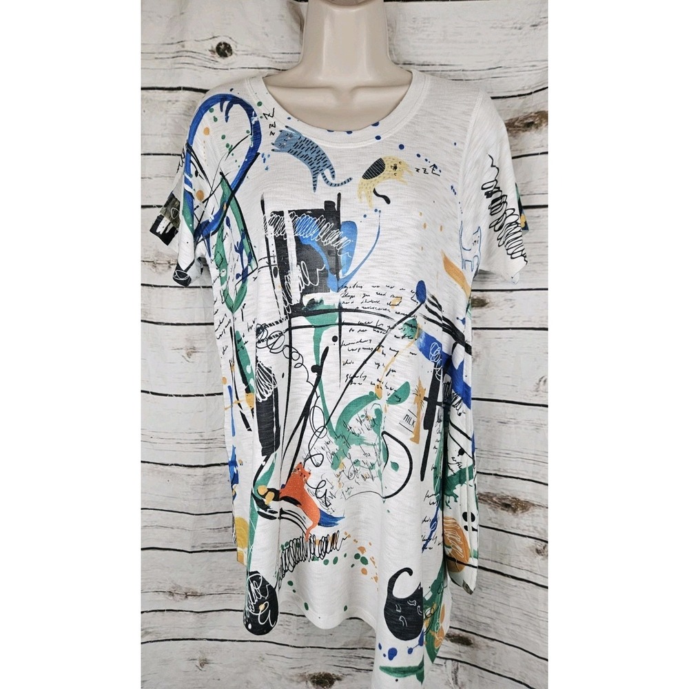 Inoah White Slubbed Knit Cat Tunic Top M Asymmetrical Womens